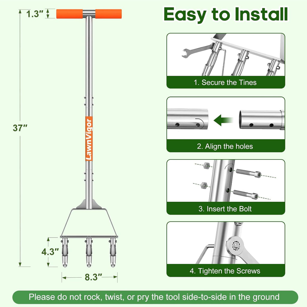 Manual Lawn Core Aerator for Compacted Soil with Non-Clogging Hollow Tines