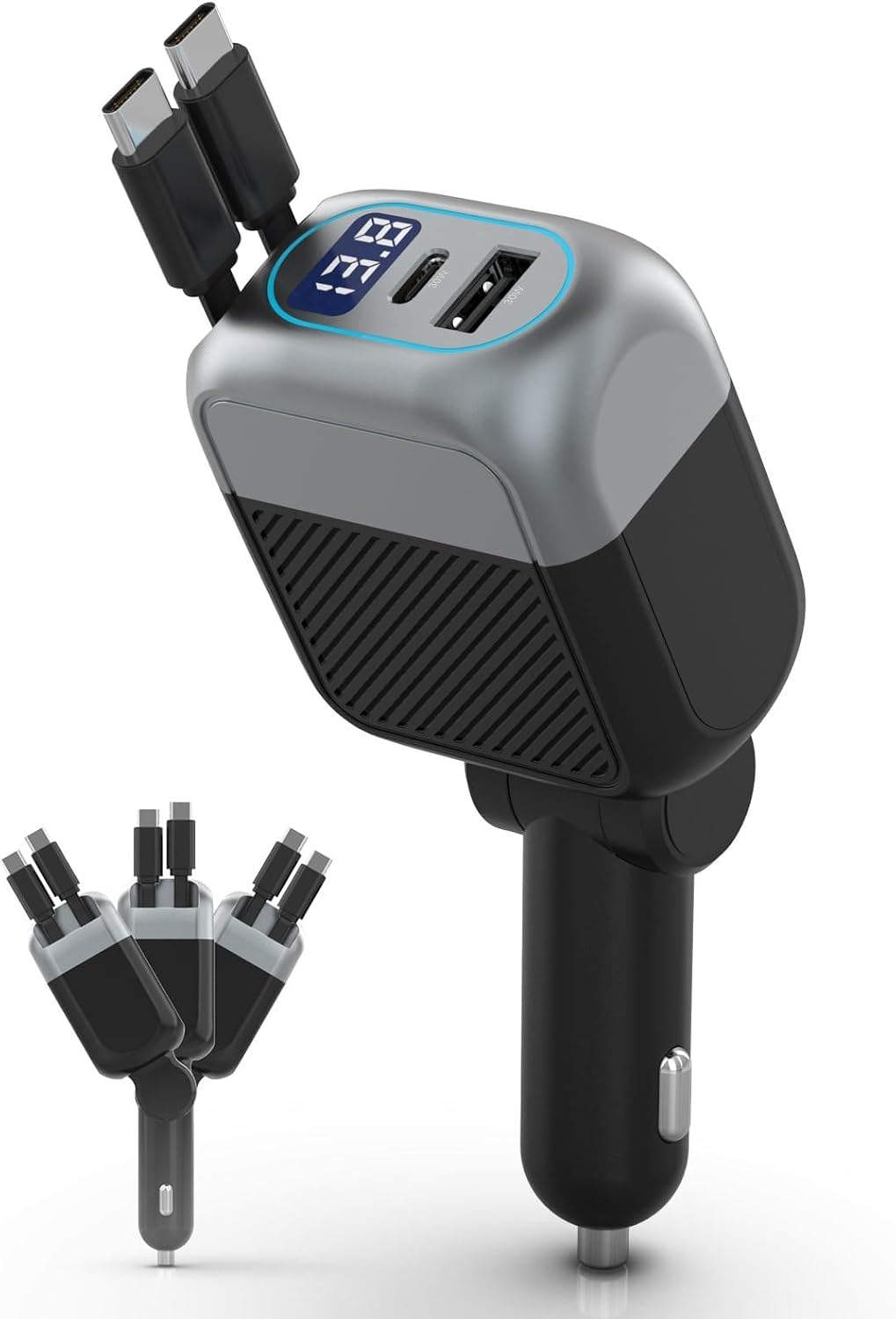 87W Retractable Car Charger, Cigarette Lighter USB Charger for iPhone 17