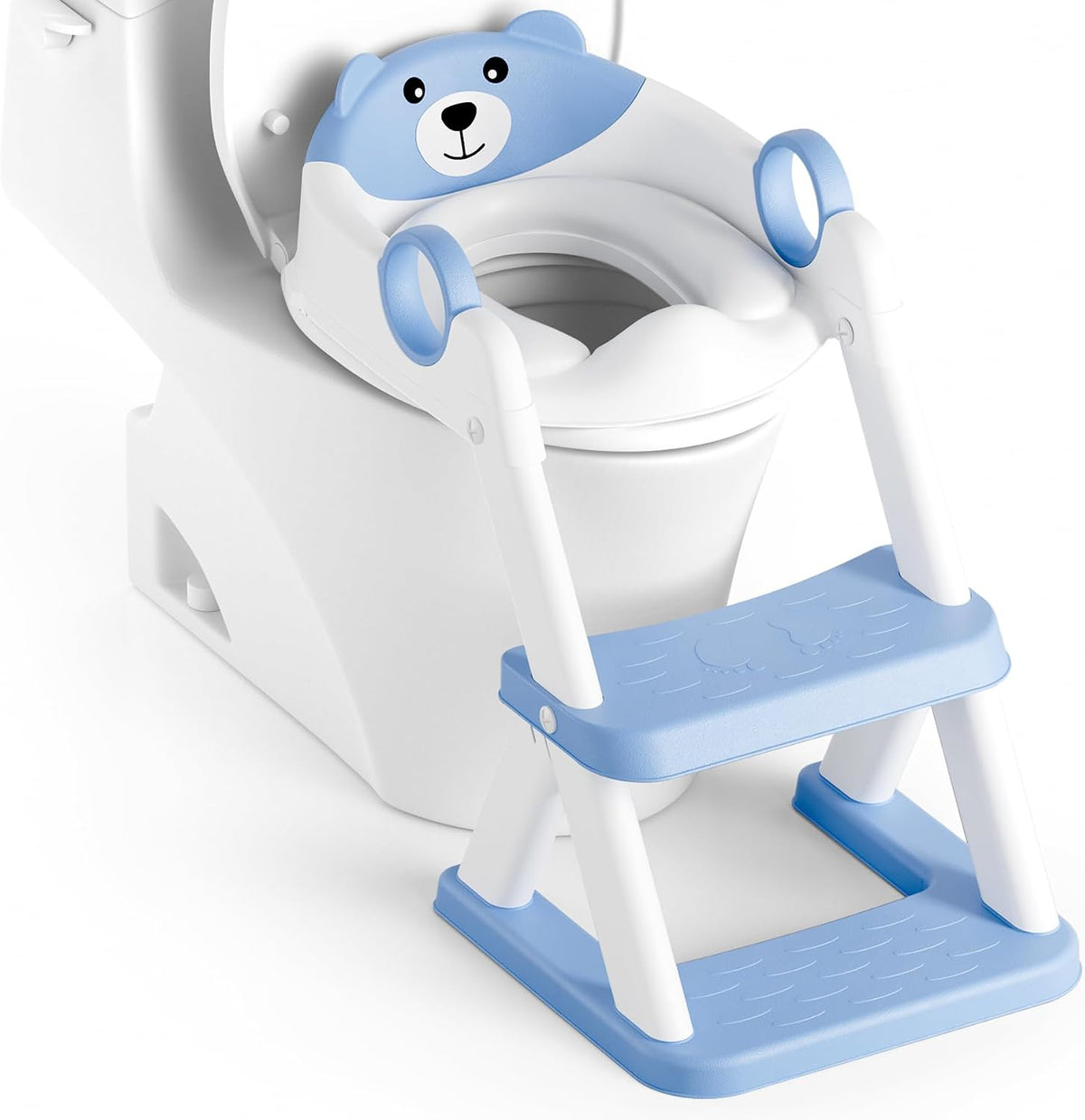 Rabb 1st® Potty Training Seat, Toddler Toilet Seat for Kids Boys Girls, 2 in1 Potty Training Toilet with Step Stool, 6 Adjustable Height, Splash Guard, Stable Triangular Anti-Slip Design(Grey)