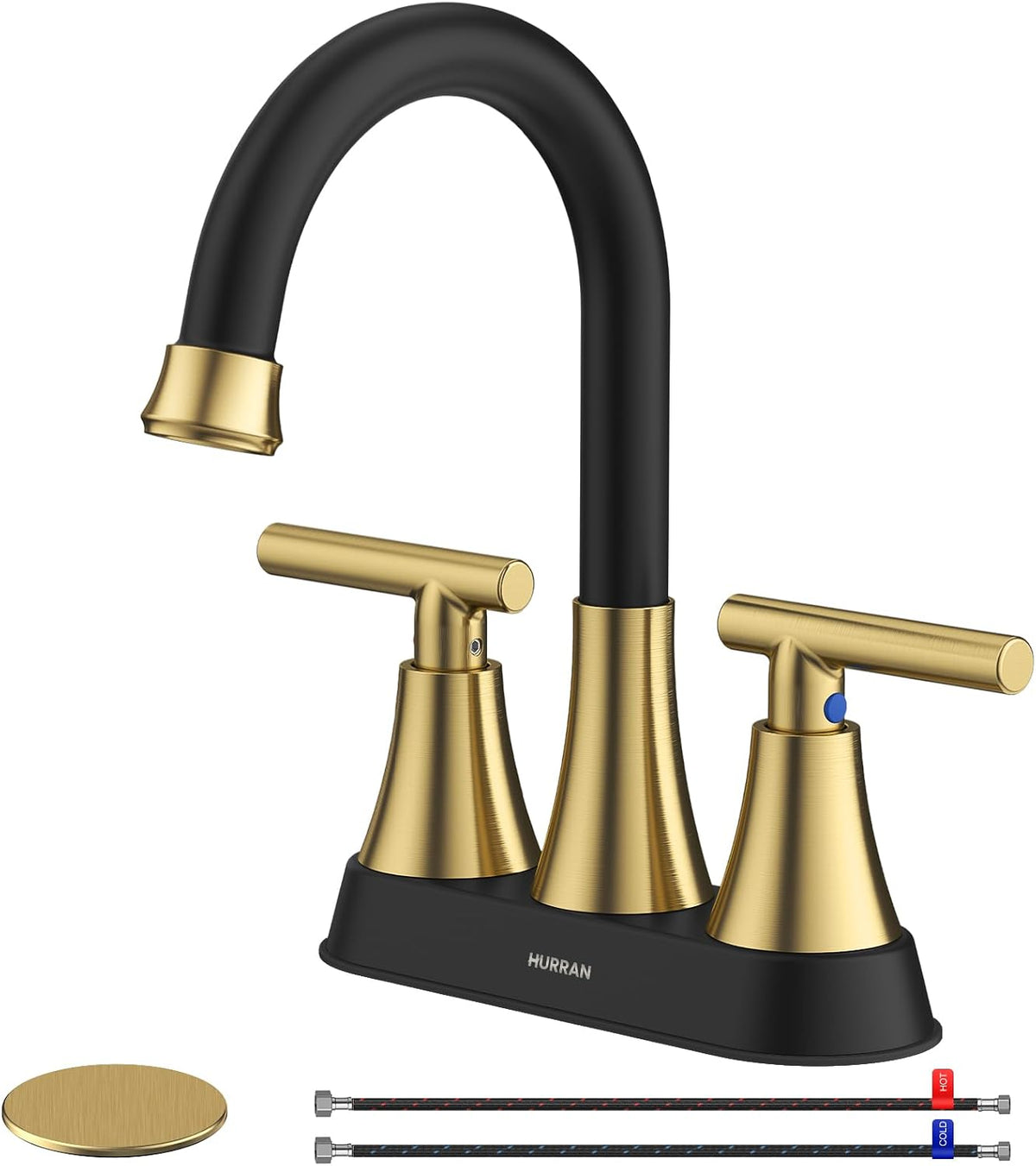 Matte Black Bathroom Faucet, Hurran 4 inch Centerset 2-Handle Lead-Free