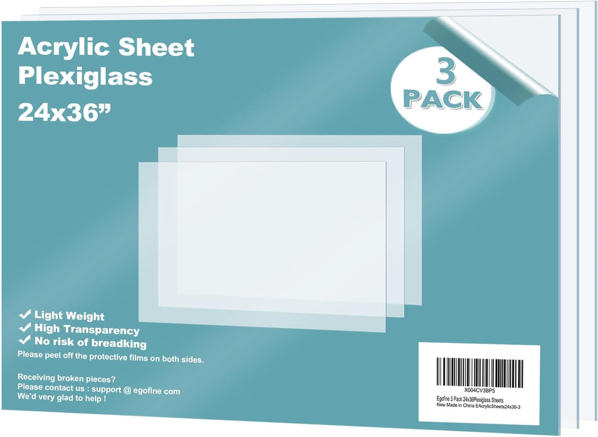 Egofine Plexiglass Sheets Acrylic Sheets 6 Pack of 8x10’’ 0.04 Thick Clear Plastic Cast Transparent Plexi Glass for Crafting Projects, Replacement Picture Frame Glass, DIY Display, Easy to Cut