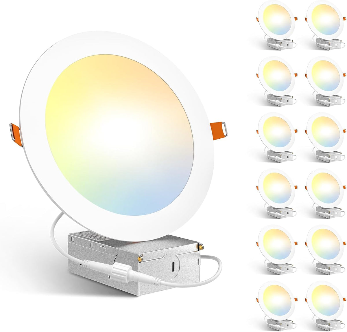Amico 12 Pack 6 Inch LED Recessed Lighting, Canless Wafer Downlight, White