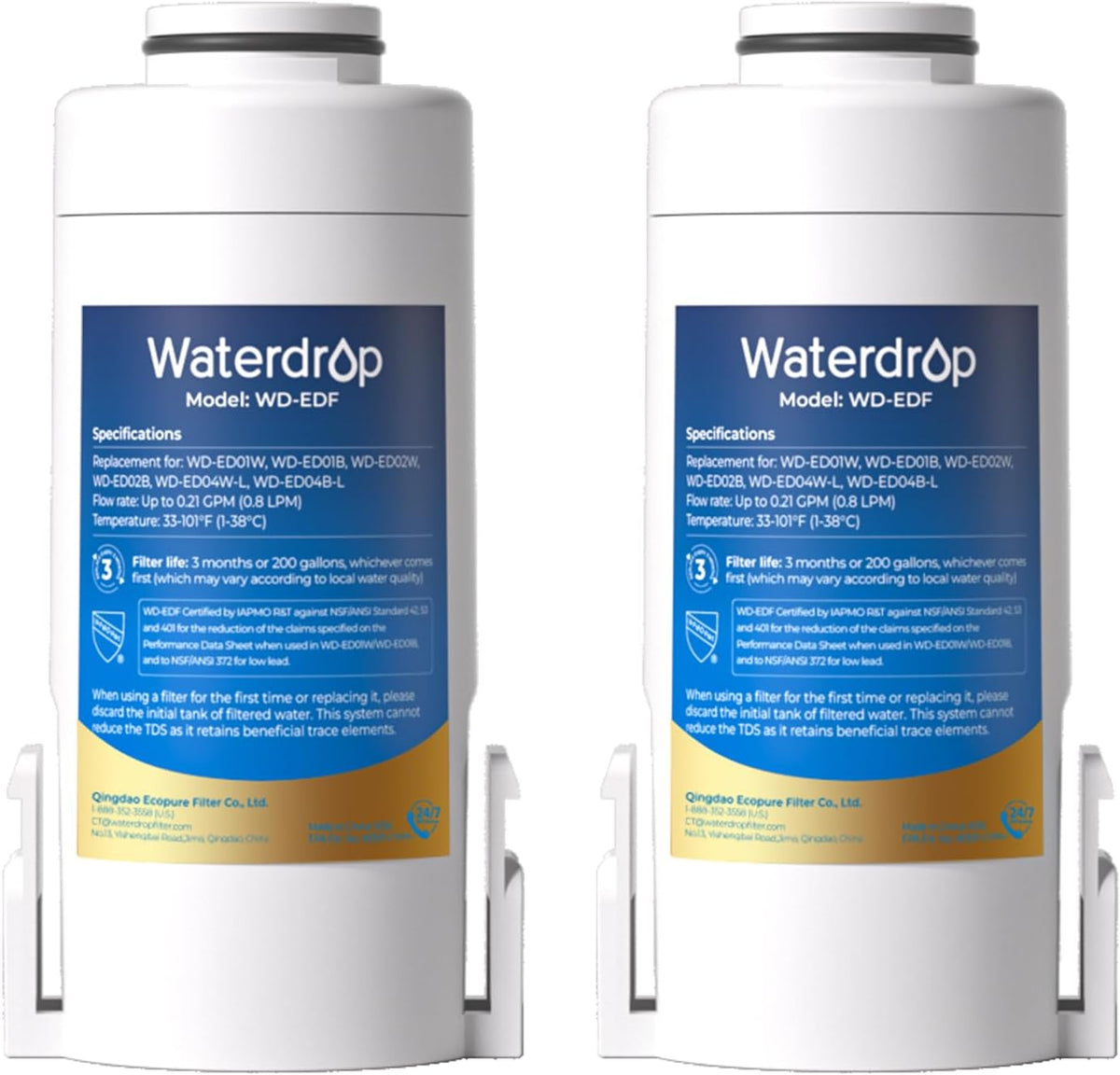Waterdrop EDF Water Filter Replacement for Waterdrop ED01/ED02/ED04, 3 Pack