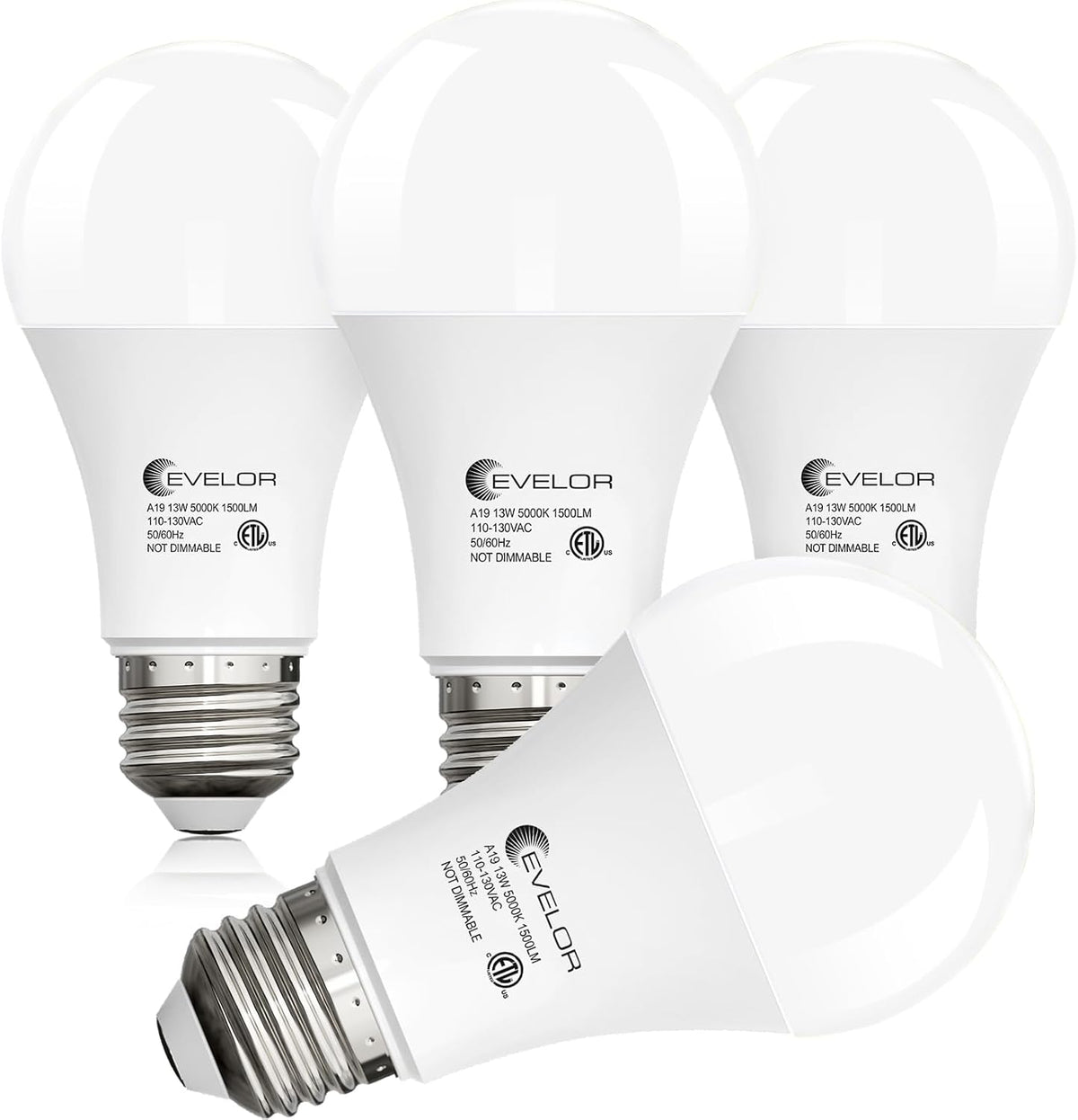 evelor 6-Packs A19 LED Light Bulbs,100 Watt Equivalent Daylight 5000K Bright Bulbs Efficient 13W,1500 Lumens E26 Base, Non-Dimmable, 15000-Hour Lifespan for Bedroom, Living Room, Office