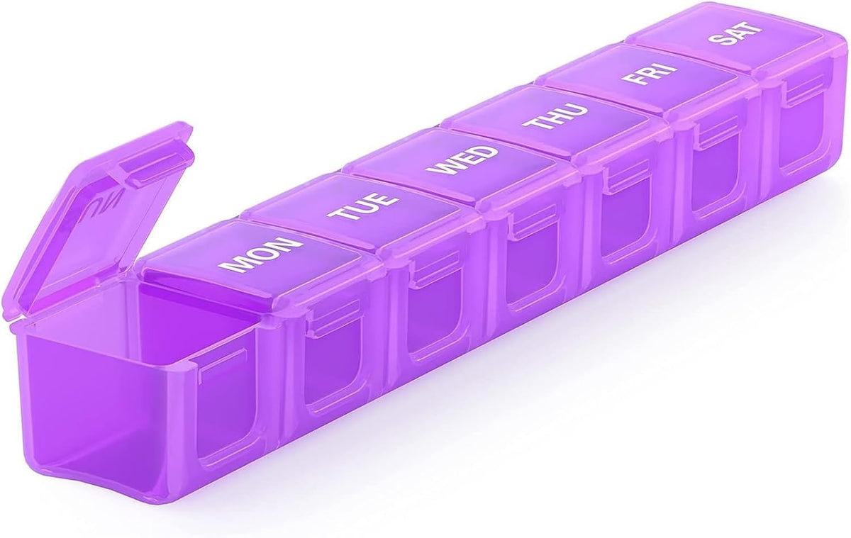 Sukuos Extra Large Weekly Pill Organizer, 7 Day Daily Pill Box Case Easy to Open, Silkscreen Printed Medicine Container with Clear Lid for Vitamins, Fish Oils or Supplements