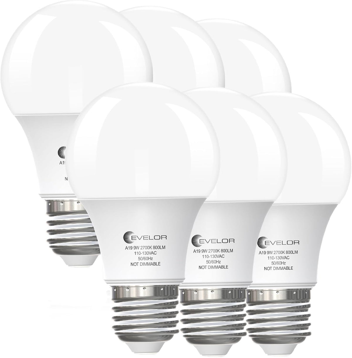 evelor 6-Pack A19 LED Light Bulbs,60 Watt Equivalent,Daylight 5000K