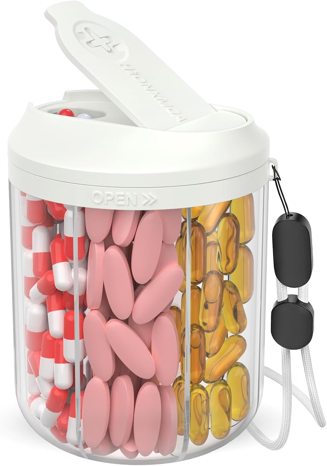 HIONXMGA Pill Bottle Organizer, Pill Dispenser Supplement Container Black