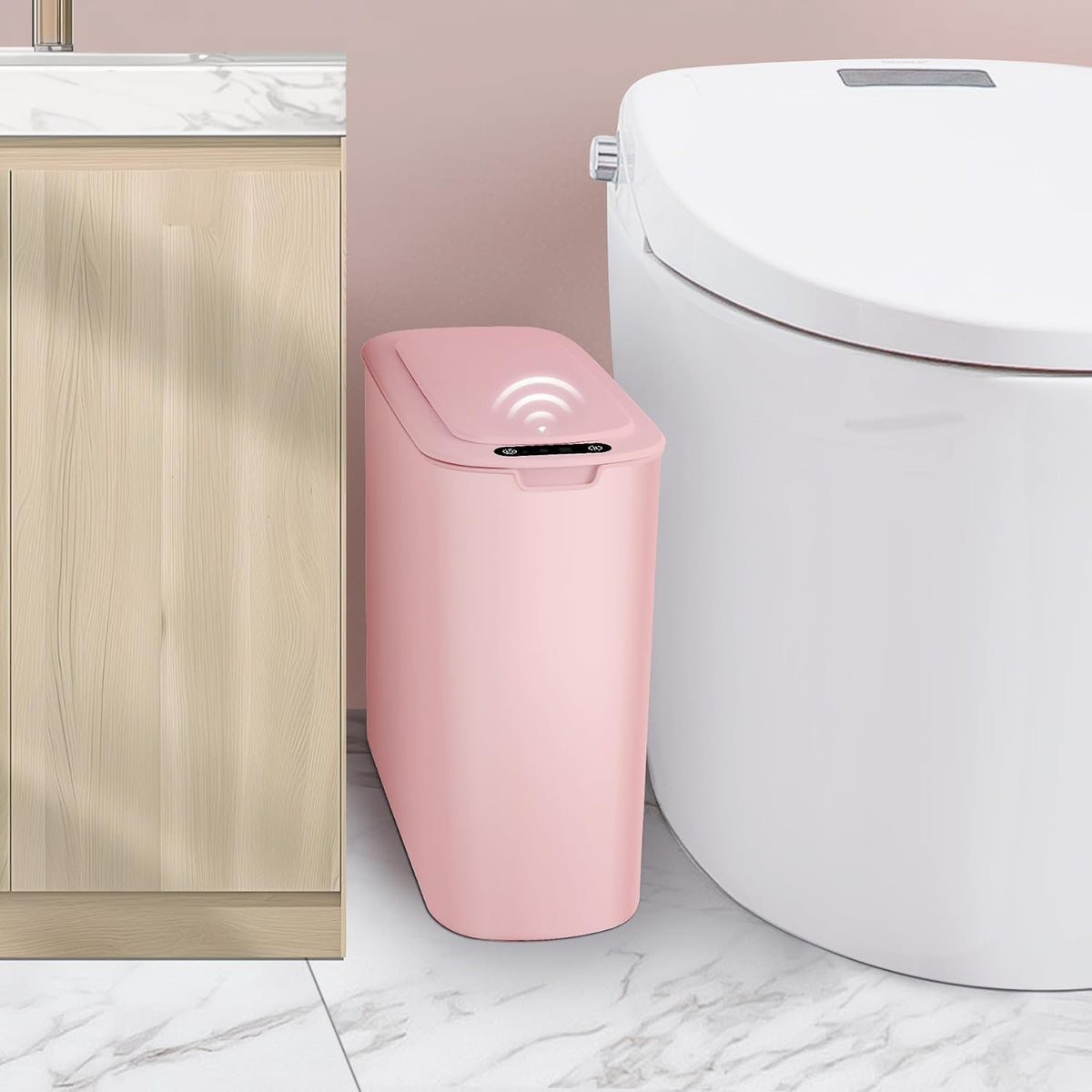 Cesun Automatic Small Bathroom Trash Can with Lid, 2.6 Gallon, White
