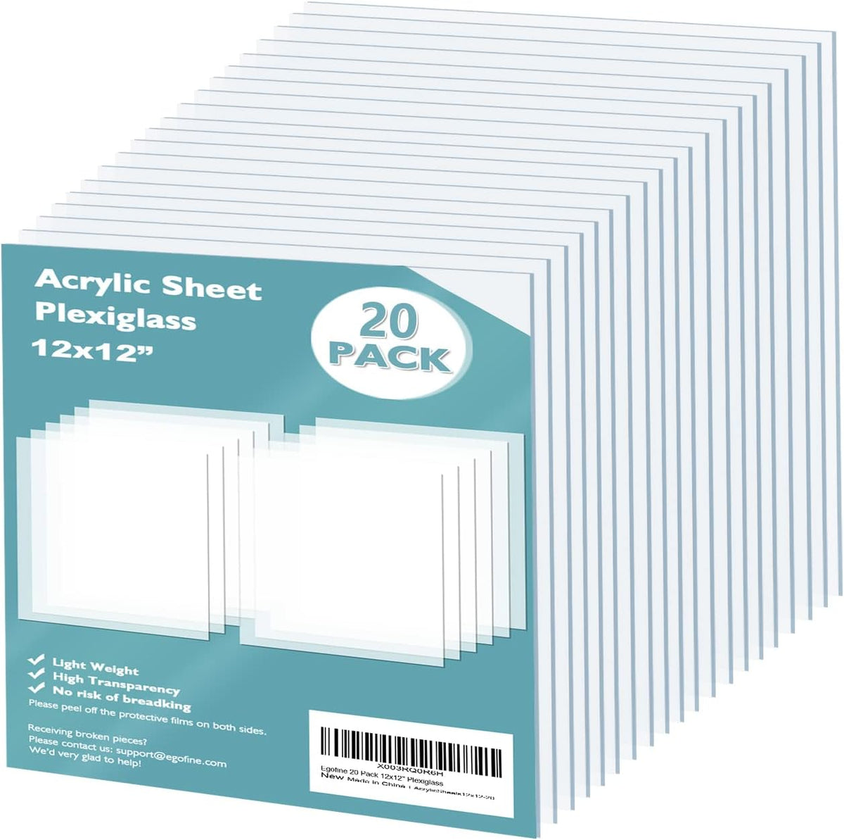 Egofine Plexiglass Sheets Acrylic Sheets 6 Pack of 8x10’’ 0.04 Thick Clear Plastic Cast Transparent Plexi Glass for Crafting Projects, Replacement Picture Frame Glass, DIY Display, Easy to Cut