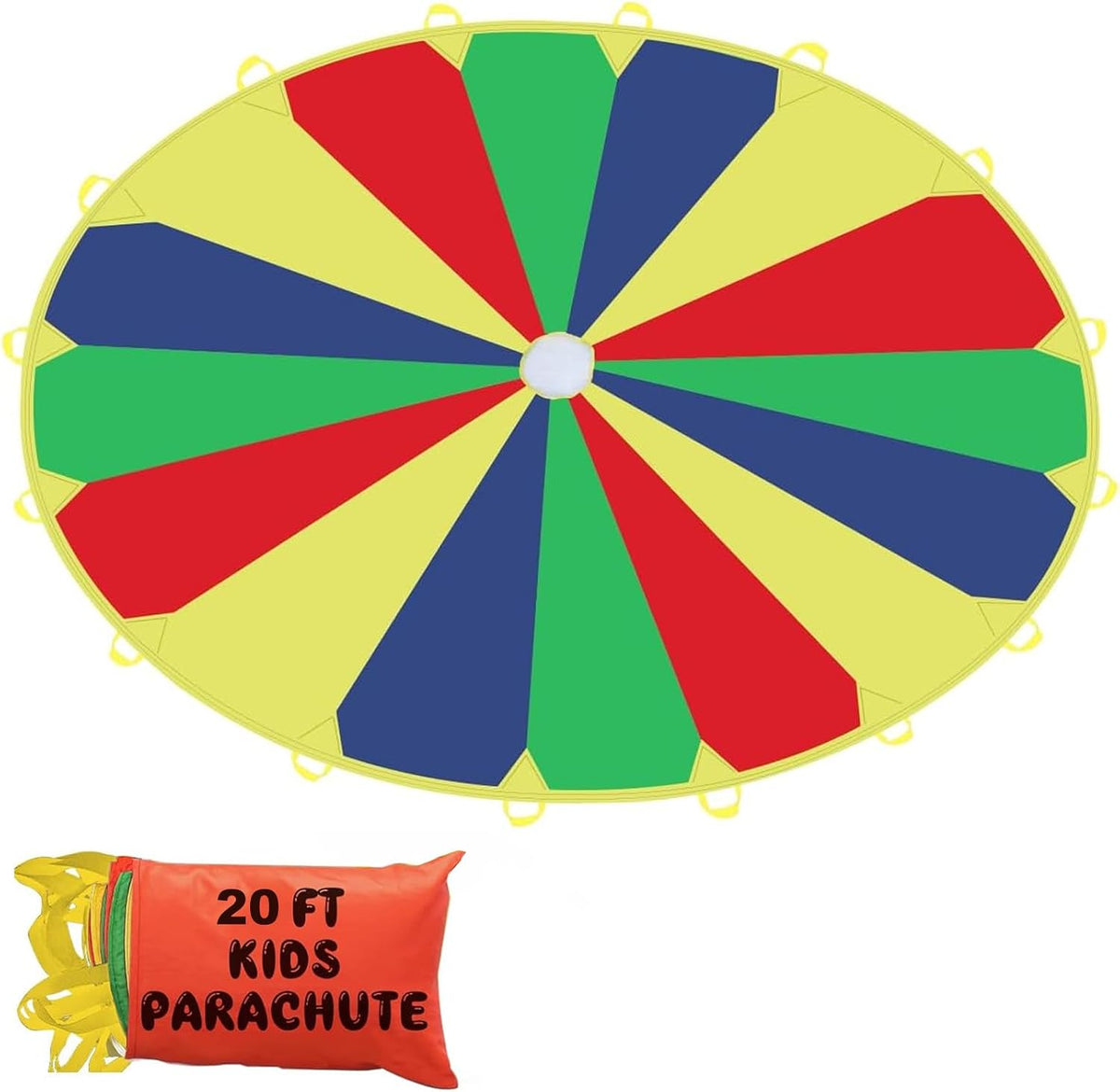 Sonyabecca Parachute, Kids Play Parachute 12ft with 12 Handles for Cooperation Group Game, Suitable for School, Outdoor, Summer Camp (12 Feet)