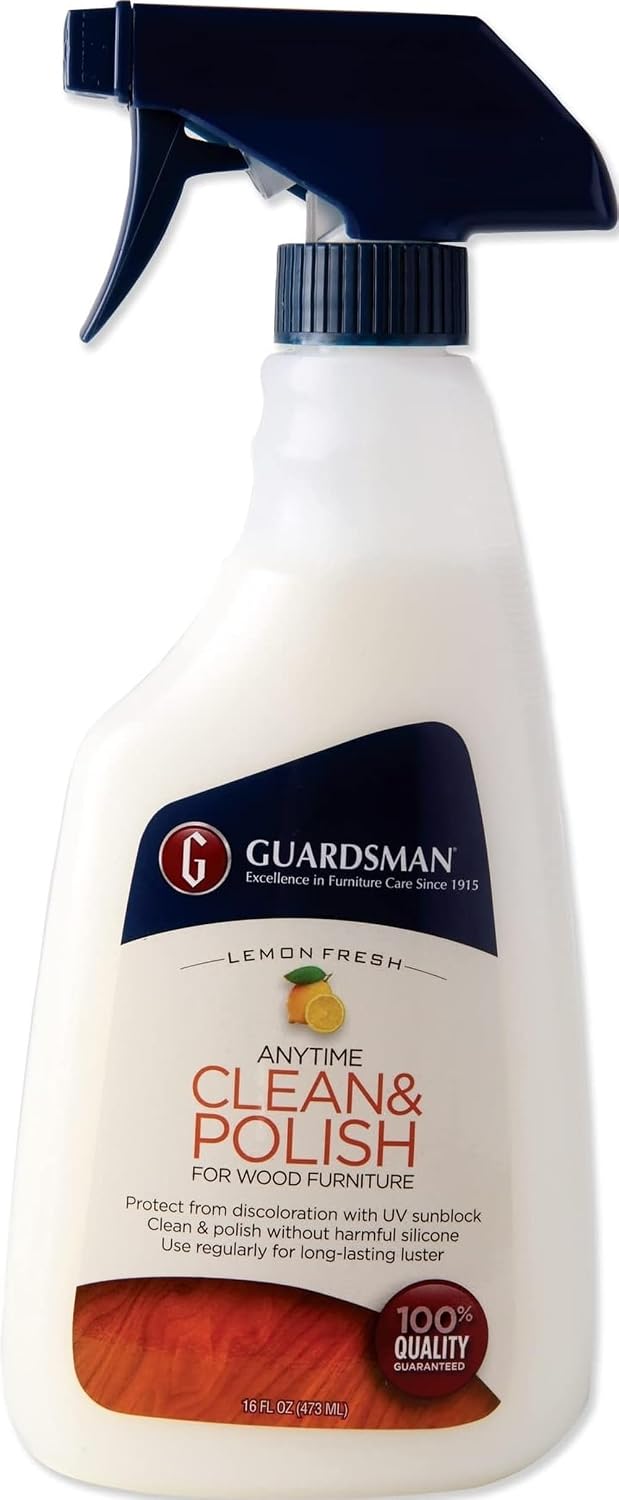 Guardsman Anytime Clean & Polish Wood Cleaner & Furniture Polish for Cabinets, Tables, and Other Wood Surfaces, Spray Bottle, Woodland Fresh, 16 Fluid Ounces