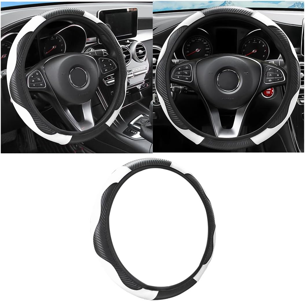 Osilly 15 Inch Carbon Fiber PU Leather Steering Wheel Cover, Red