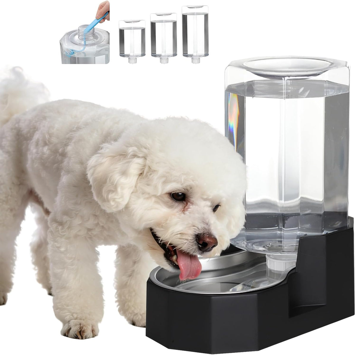 Sfozstra 5L Cat Gravity Water Bowl Dispenser: Stainless Steel Bowl | No Power Needed / No Filter Required / Spill Proof Design / Easy Cleaning / Cats & Small Dogs / Home Crate Area & Travel