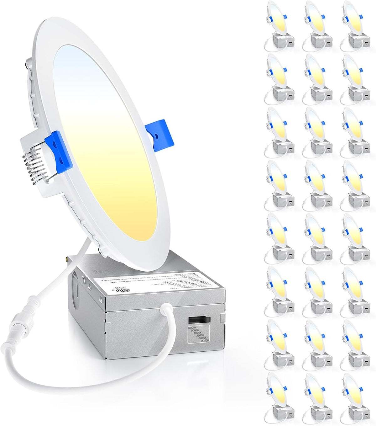 Ensenior 24 Pack 6 Inch LED Recessed Ceiling Light, 5CCT, 1200LM 12W 120V