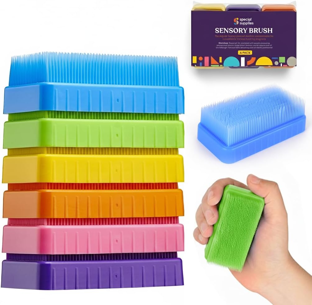 Special Supplies Sensory Brush Therapressure Therapy Brush for Occupational and Sensory Brushing, Stimulating, Calming Tools for Kids and Adults, Soft Flexible Bristles, Latex Free (Colored 6-Pack)