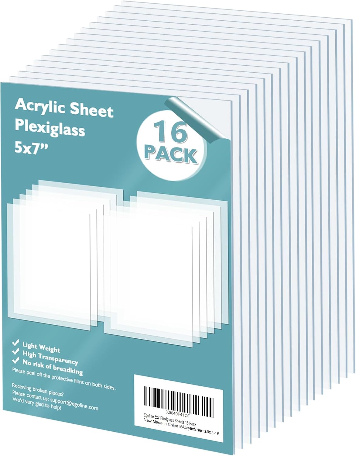 Egofine Plexiglass Sheets Acrylic Sheets 6 Pack of 8x10’’ 0.04 Thick Clear Plastic Cast Transparent Plexi Glass for Crafting Projects, Replacement Picture Frame Glass, DIY Display, Easy to Cut