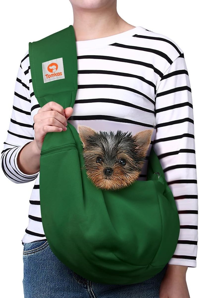 Tomkas Small Dog Sling Carrier - Classic Pocket & Classic Strap - Wrap Carrier - for 3-10 lbs Pets(Black)