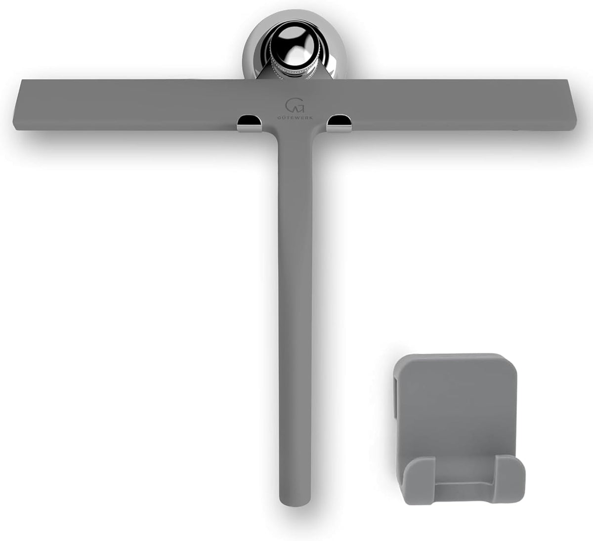 GÜTEWERK Silicone Shower Squeegee with 3-in-1 No-Drill Mount, Black, 9''