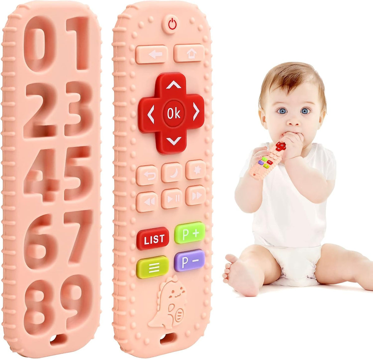 Teething Relief Teethers Toys for Babies 3-6-12 Months Gifts, Food Grade Silicone Sensory Baby Remote Control Teether Bath Toy for Newborn Infant Boy Girl Autism Birthday Christmas Gift, Black