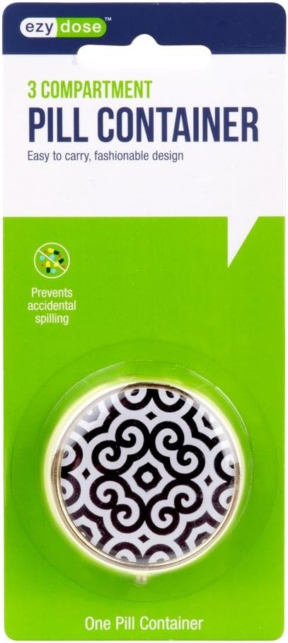 EZY DOSE Daily Round, Compact, Small, Disrcrete, Portable On-The-Go Pocket Pharmacy, Pill Box, Organizer and Vitamin Containers, Snap Shut Lids, Travel Friendly, Colors May Vary, 2 Pack, BPA Free