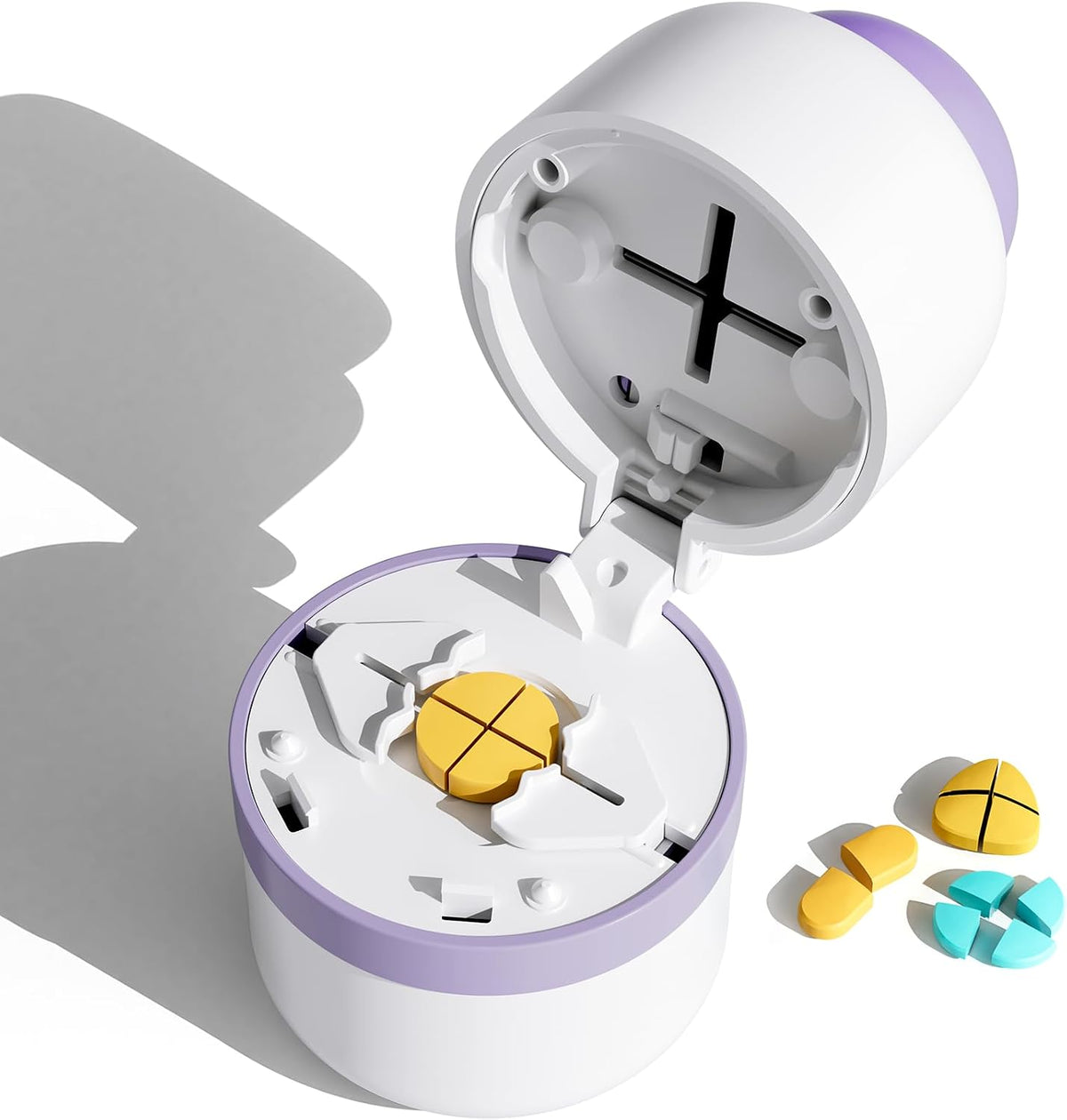 Pill Cutter 1/4 - Pill Splitter with Stainless Steel Blade for Cutting Small Pills or Large Pills in one Fourth, Suitable for Cuting Vitamins, Tablets (1-4 Blue)