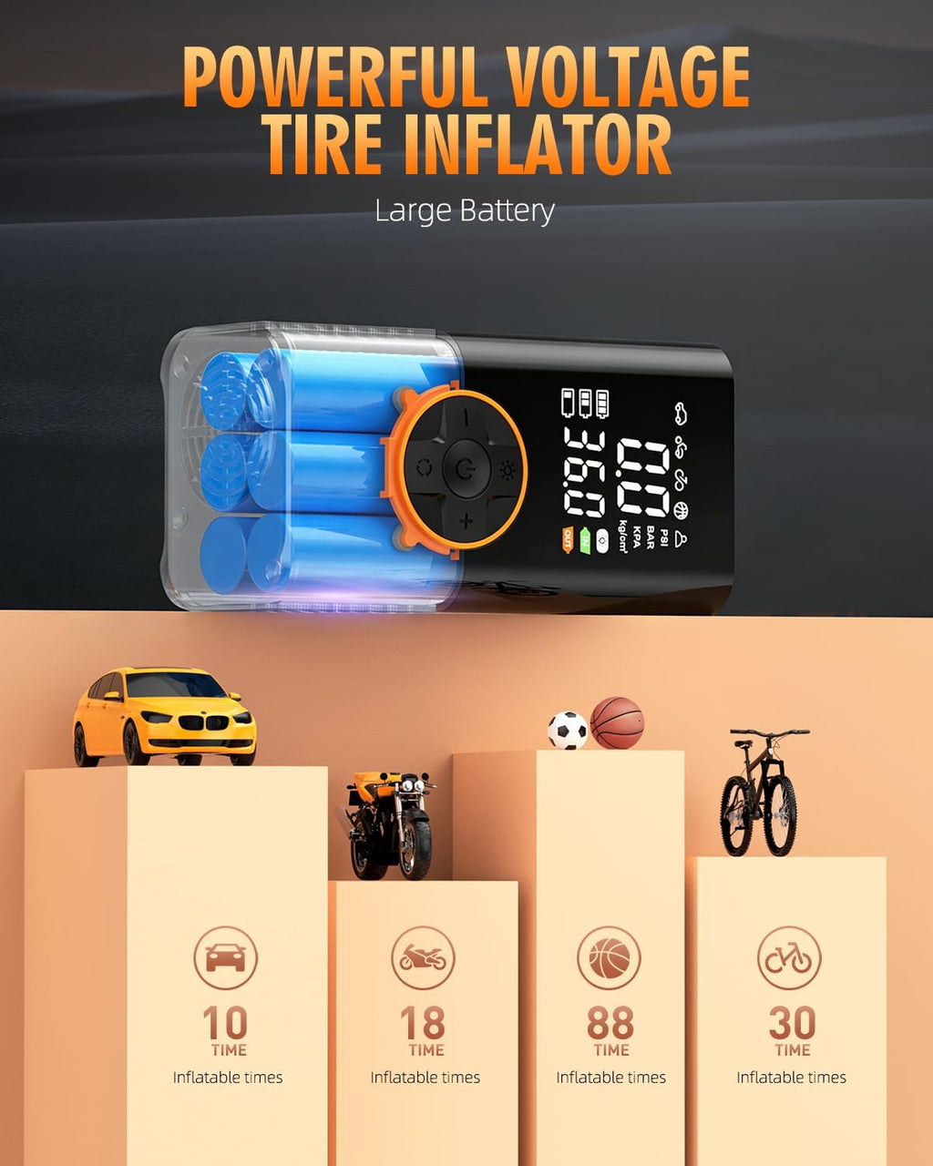 Tire Inflator Portable Air Compressor, 3X Faster Air Compressor with Digital Pressure Gauge, 150 PSI Portable Air Pump for Car, Motorcycle, Bicycle and Balls(Black)
