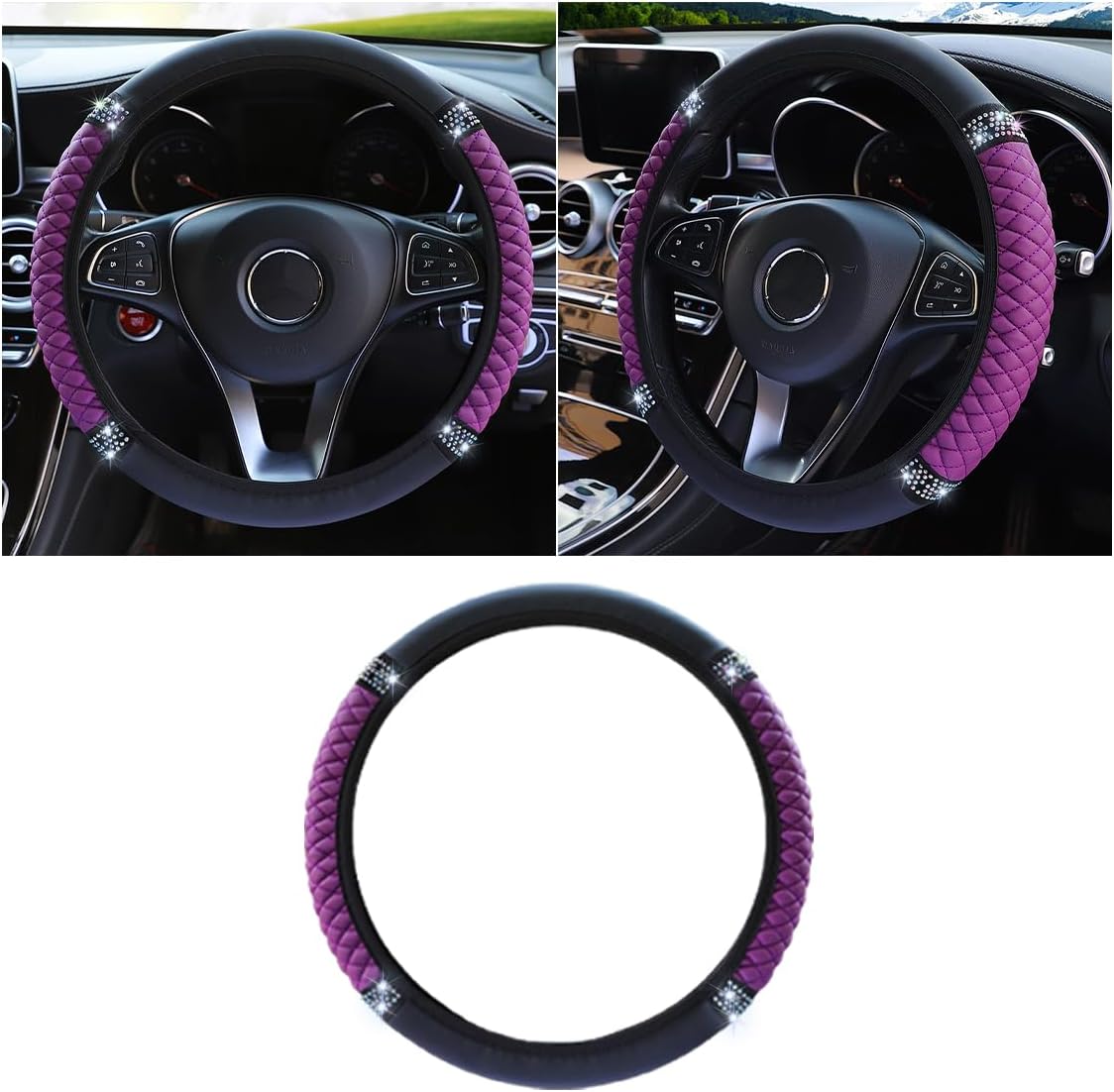 JOYCOURT 15 Inch Bling Soft Leather Car Steering Wheel Cover, Pink