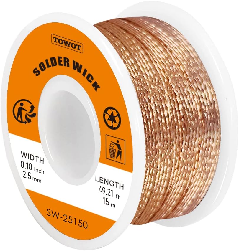TOWOT Solder Wick Braid 10ft Desoldering Wick Braid Remover Tool With Flux No-Clean Soldering Wick Desolder Soldering 0.1 inch Width