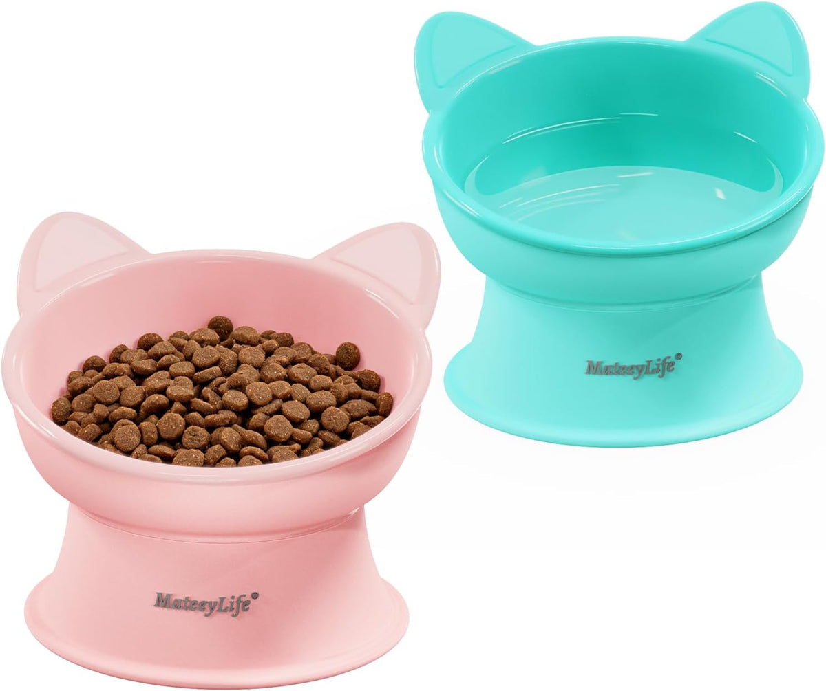 MateeyLife 2 Pack Elevated Cat Food Bowls for Indoor Cats & Kittens