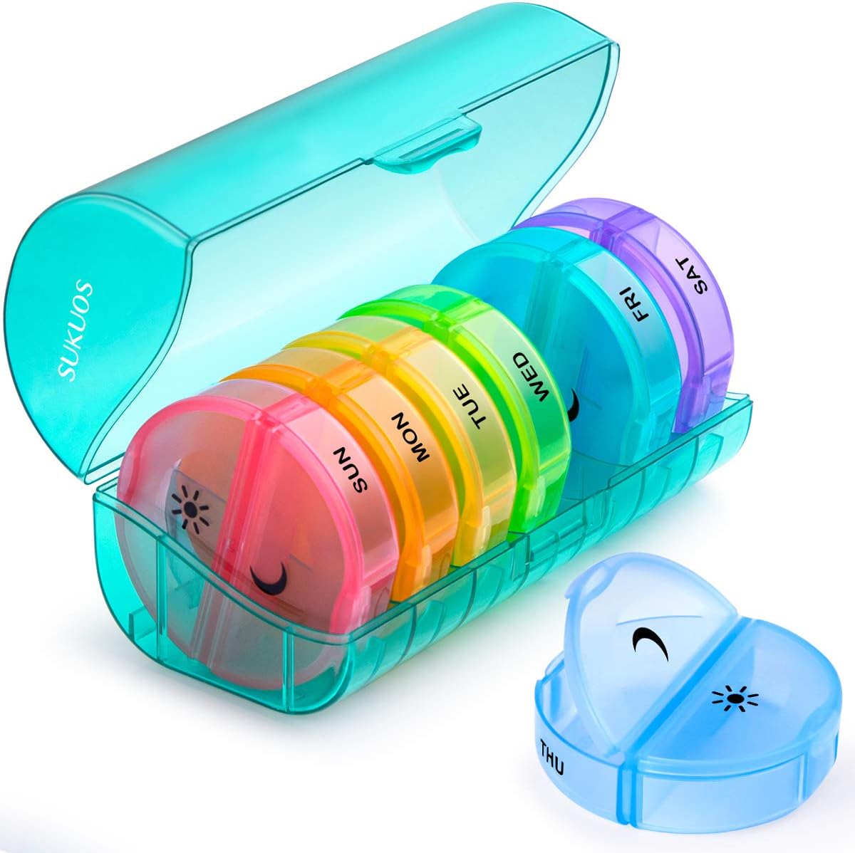 Sukuos Large Weekly Pill Organizer 2 Times a Day, Daily Pill Box 7 Day Easy to Open with Double Protection, AM PM Pill Case for Medicine/Vitamin/Fish Oil/Supplements