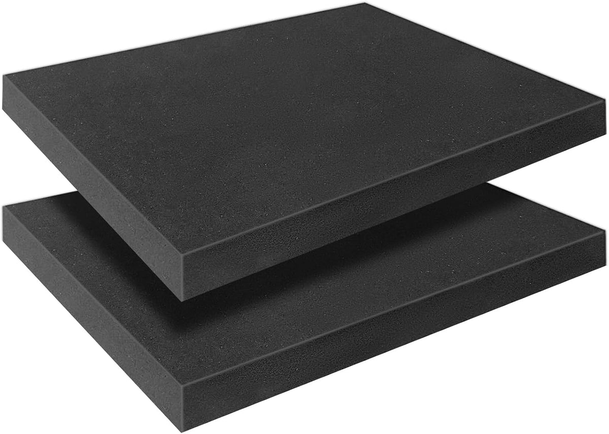 Black Polyurethane Foam Inserts for Cases, 2 Pcs 16 x 12 x 2 Inch, Cuttable Packing Padding for Tool Box, Camera, Crafts and Storage