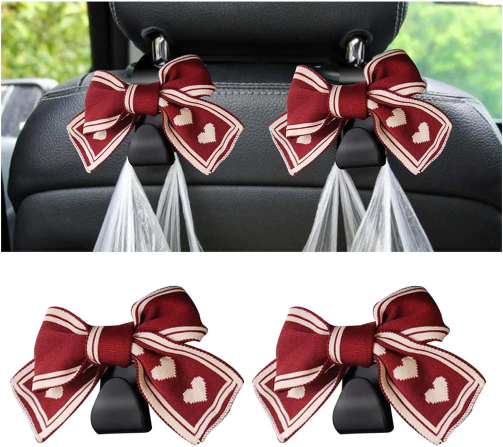 Mandark 2PCS Bow Car Headrest Hooks for Bags, Black Line