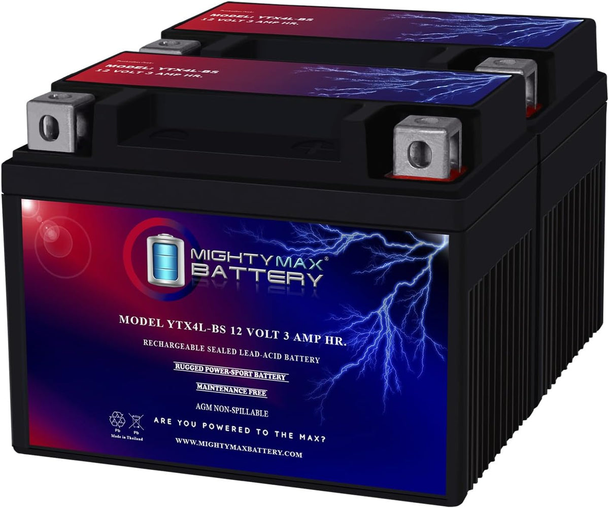 Mighty Max Battery YTX4L-BS - 12 Volt 3 AH, 50 CCA, Rechargeable Maintenance Free SLA AGM Motorcycle Battery