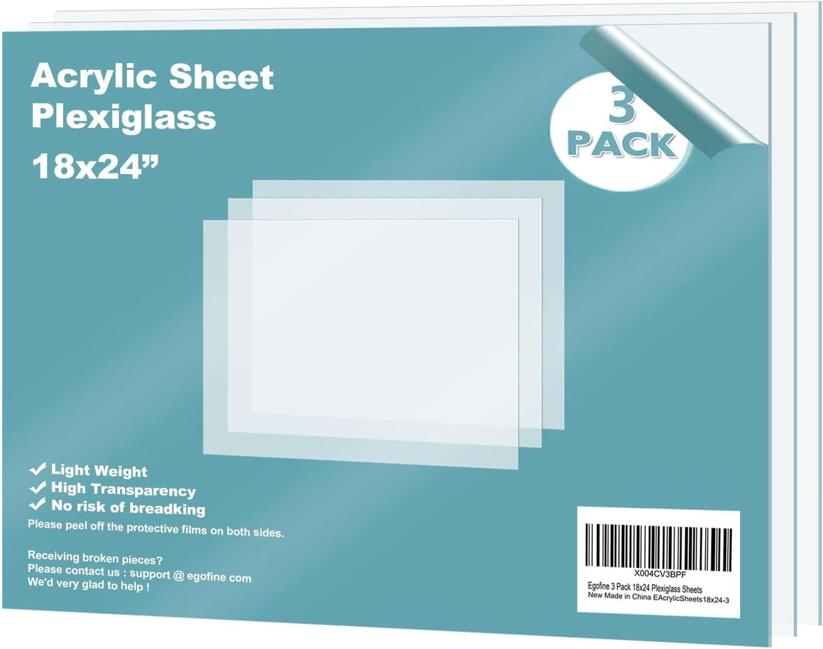 Egofine Plexiglass Sheets Acrylic Sheets 6 Pack of 8x10’’ 0.04 Thick Clear Plastic Cast Transparent Plexi Glass for Crafting Projects, Replacement Picture Frame Glass, DIY Display, Easy to Cut