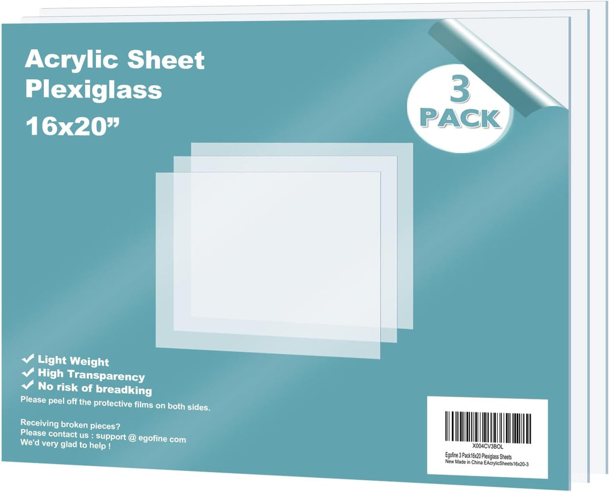 Egofine Plexiglass Sheets Acrylic Sheets 6 Pack of 8x10’’ 0.04 Thick Clear Plastic Cast Transparent Plexi Glass for Crafting Projects, Replacement Picture Frame Glass, DIY Display, Easy to Cut