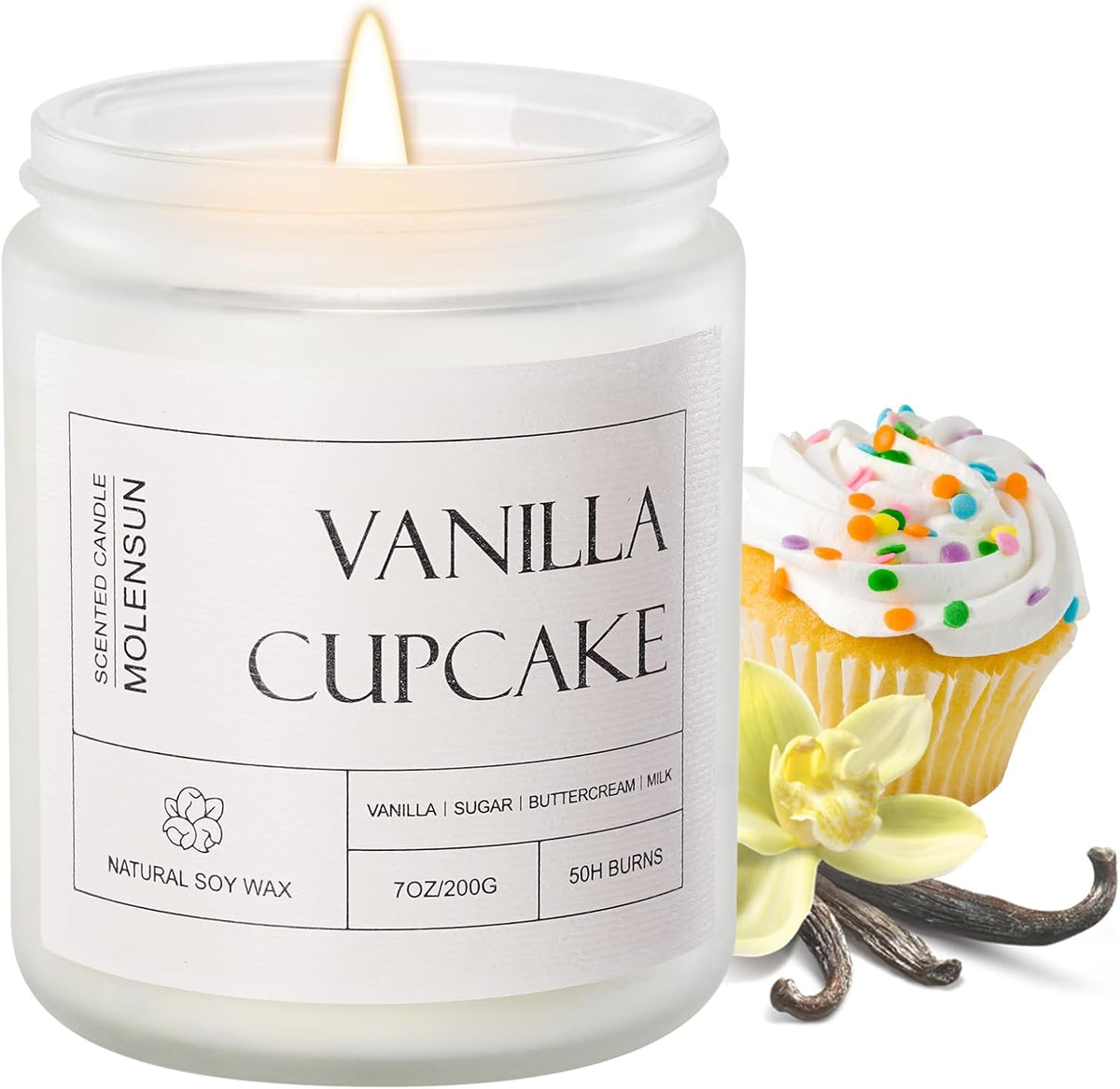 Molensun Vanilla Cupcake Scented Candle, Soy Wax 7 oz