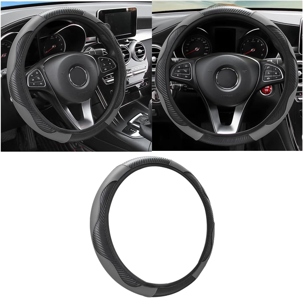 Osilly 15 Inch Carbon Fiber PU Leather Steering Wheel Cover, Red