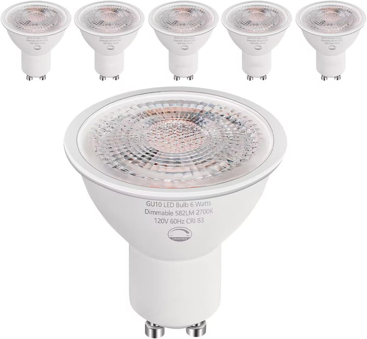 6-Pack GU10 LED Bulbs Dimmable,6W (50W Eq),3000K Soft White 582 LM