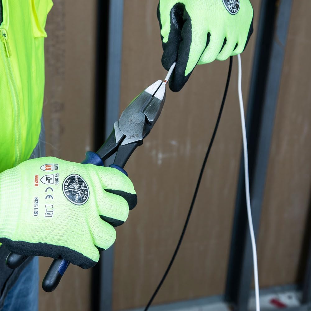 Klein Tools J213-9NE Side Cutter Linemans Pliers, Made in USA, High Leverage, 9-Inch, Streamlined Design, Color Coded