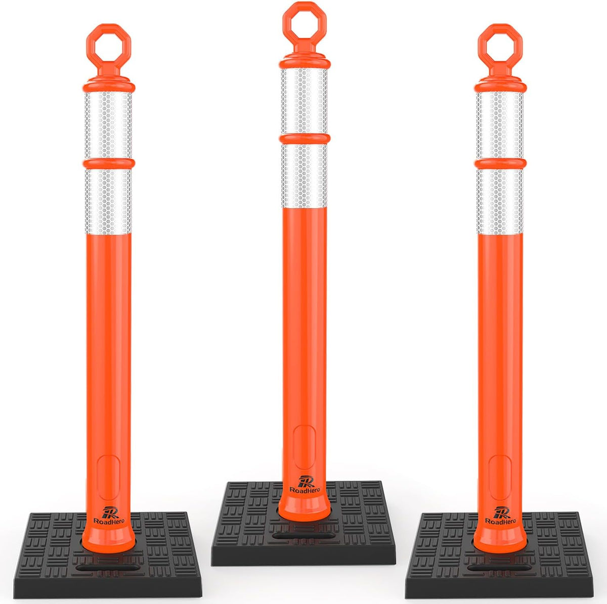 RoadHero 42 Inch Orange Traffic Delineator Post Cones with Base, 6 Pack