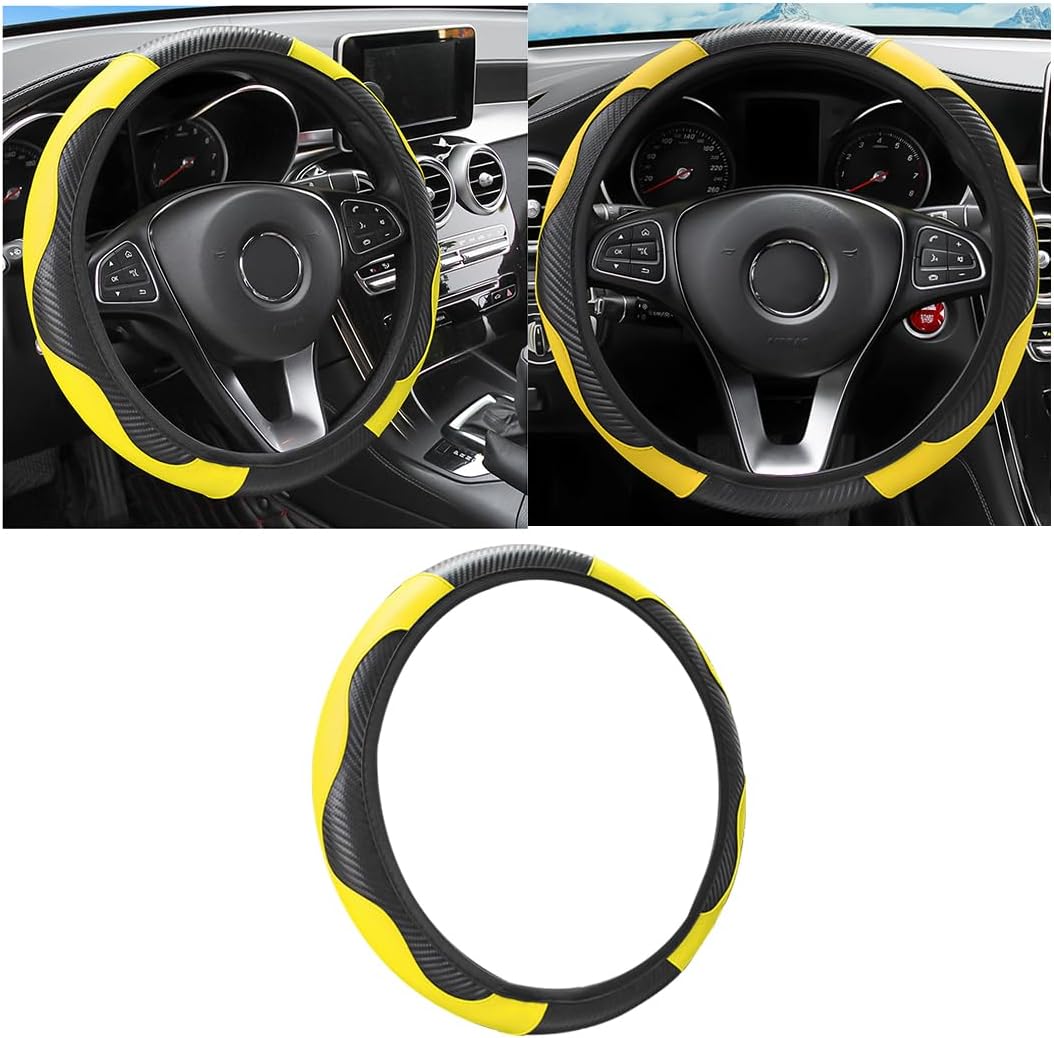 Osilly 15 Inch Carbon Fiber PU Leather Steering Wheel Cover, Red