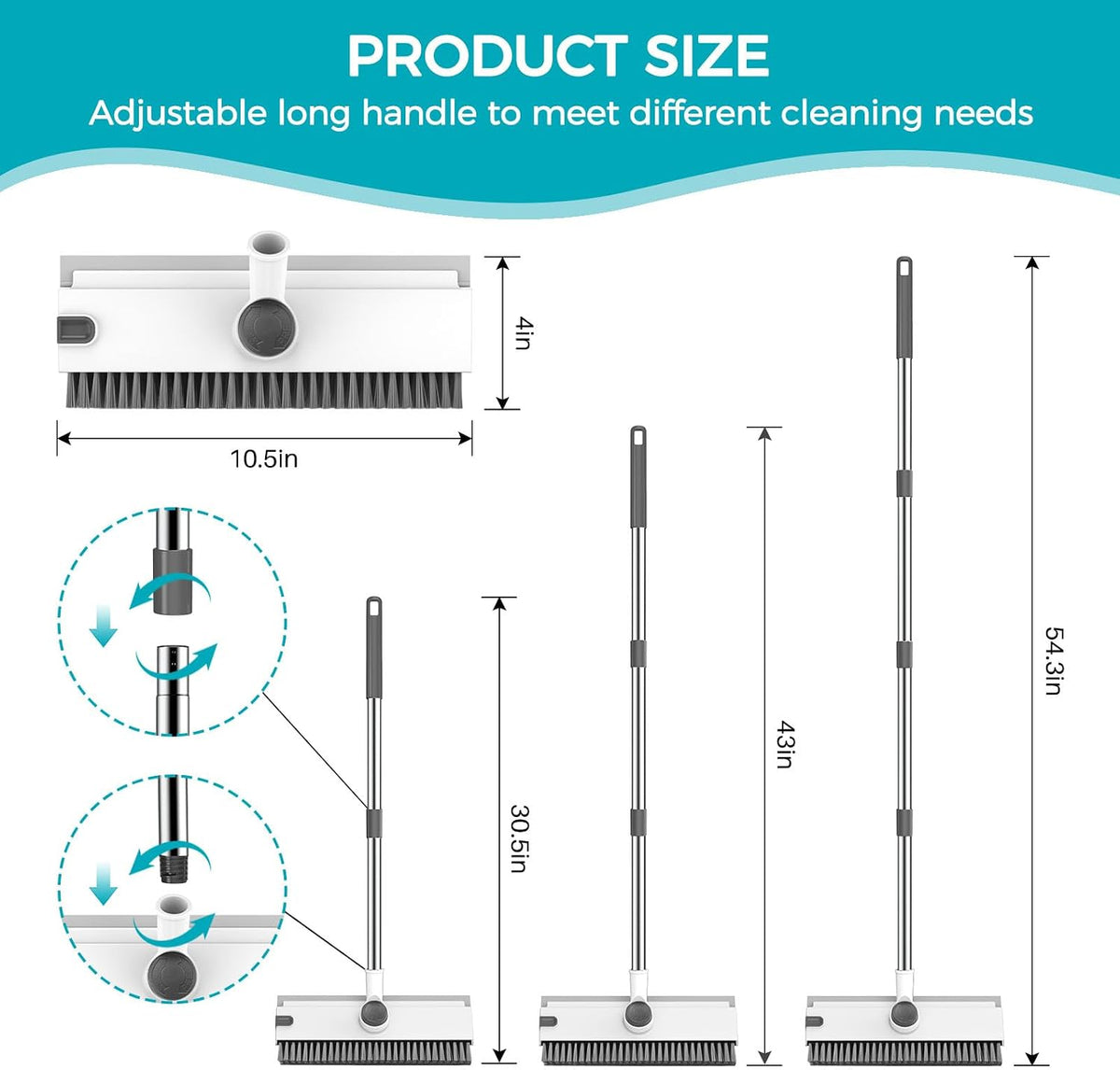 SetSail Floor Scrub Brush with 54in Adjustable Long Handle, Grey&White