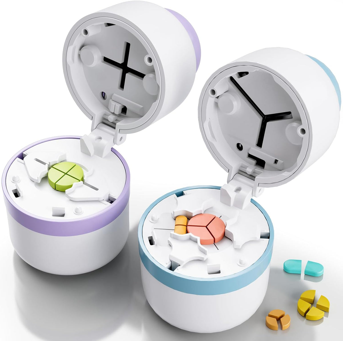 Pill Cutter 1/4 - Pill Splitter with Stainless Steel Blade for Cutting Small Pills or Large Pills in one Fourth, Suitable for Cuting Vitamins, Tablets (1-4 Blue)