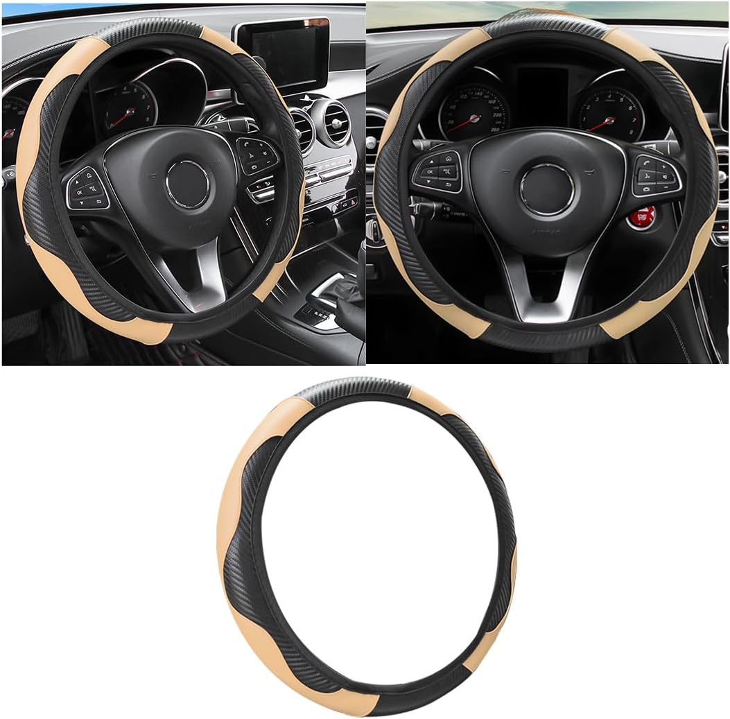 Osilly 15 Inch Carbon Fiber PU Leather Steering Wheel Cover, Red