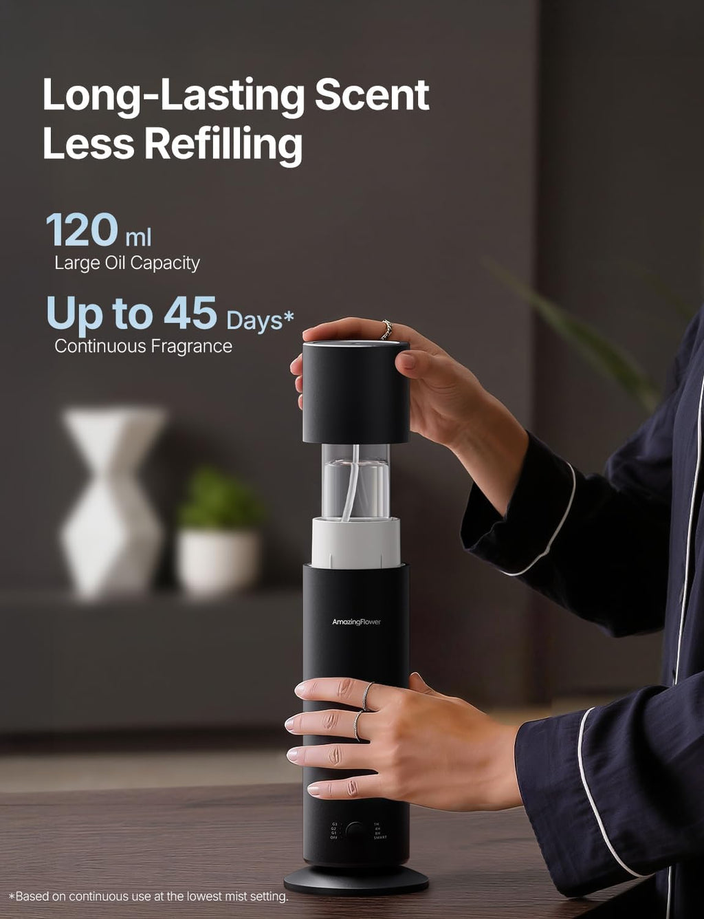 Waterless Essential Oil Diffuser with App Control for Home, Black