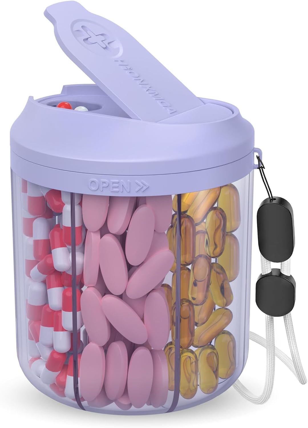 HIONXMGA Pill Bottle Organizer, Pill Dispenser Supplement Container Black