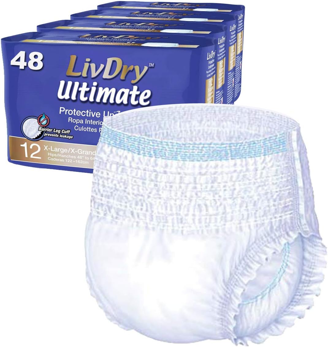 LivDry Ultimate Adult Incontinence Underwear, Max Absorbent Adult Diapers with Leak Protection, Medium, 68-Pack
