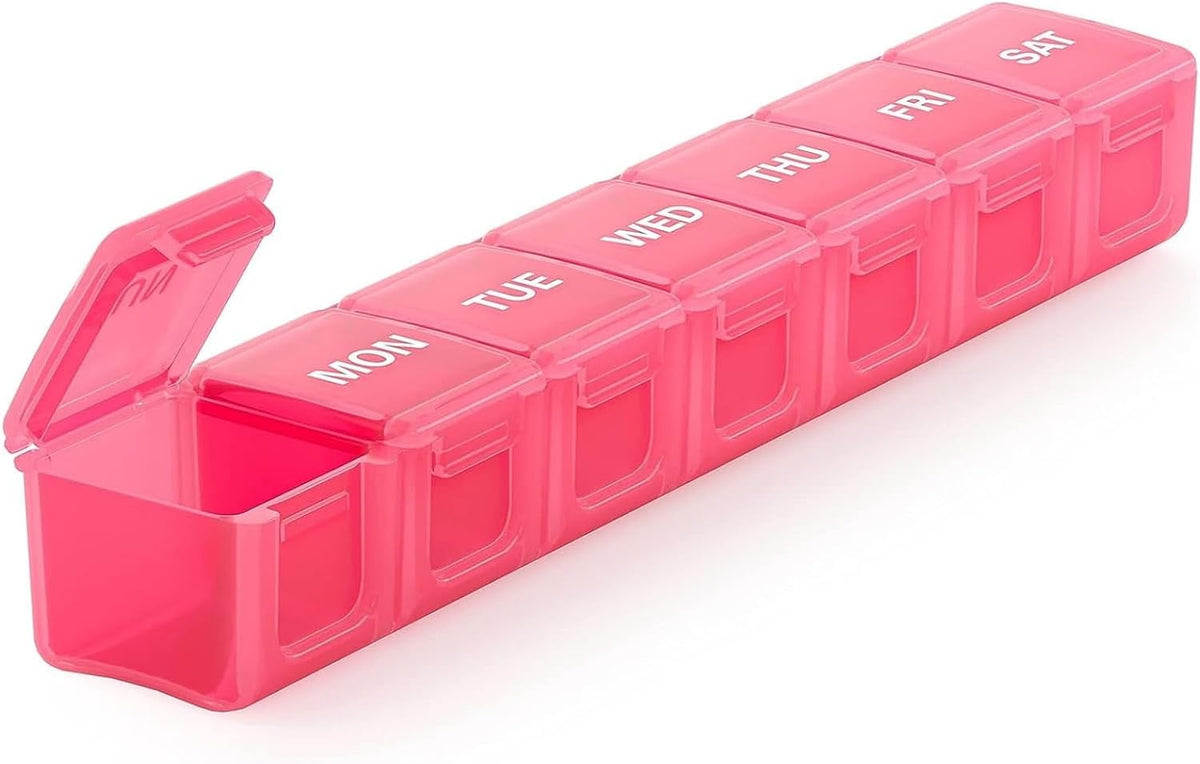Sukuos Extra Large Weekly Pill Organizer, 7 Day Daily Pill Box Case Easy to Open, Silkscreen Printed Medicine Container with Clear Lid for Vitamins, Fish Oils or Supplements