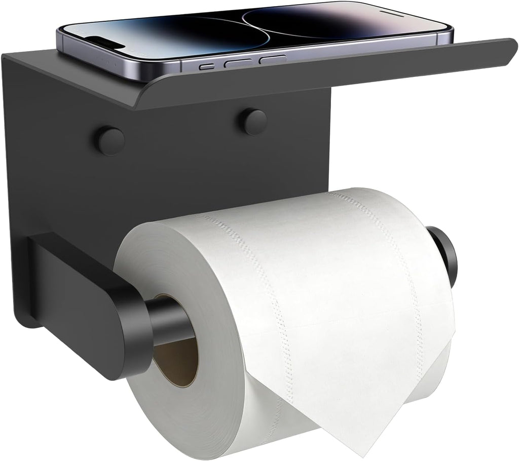 SetSail Toilet Paper Holder with Shelf, Matte Black