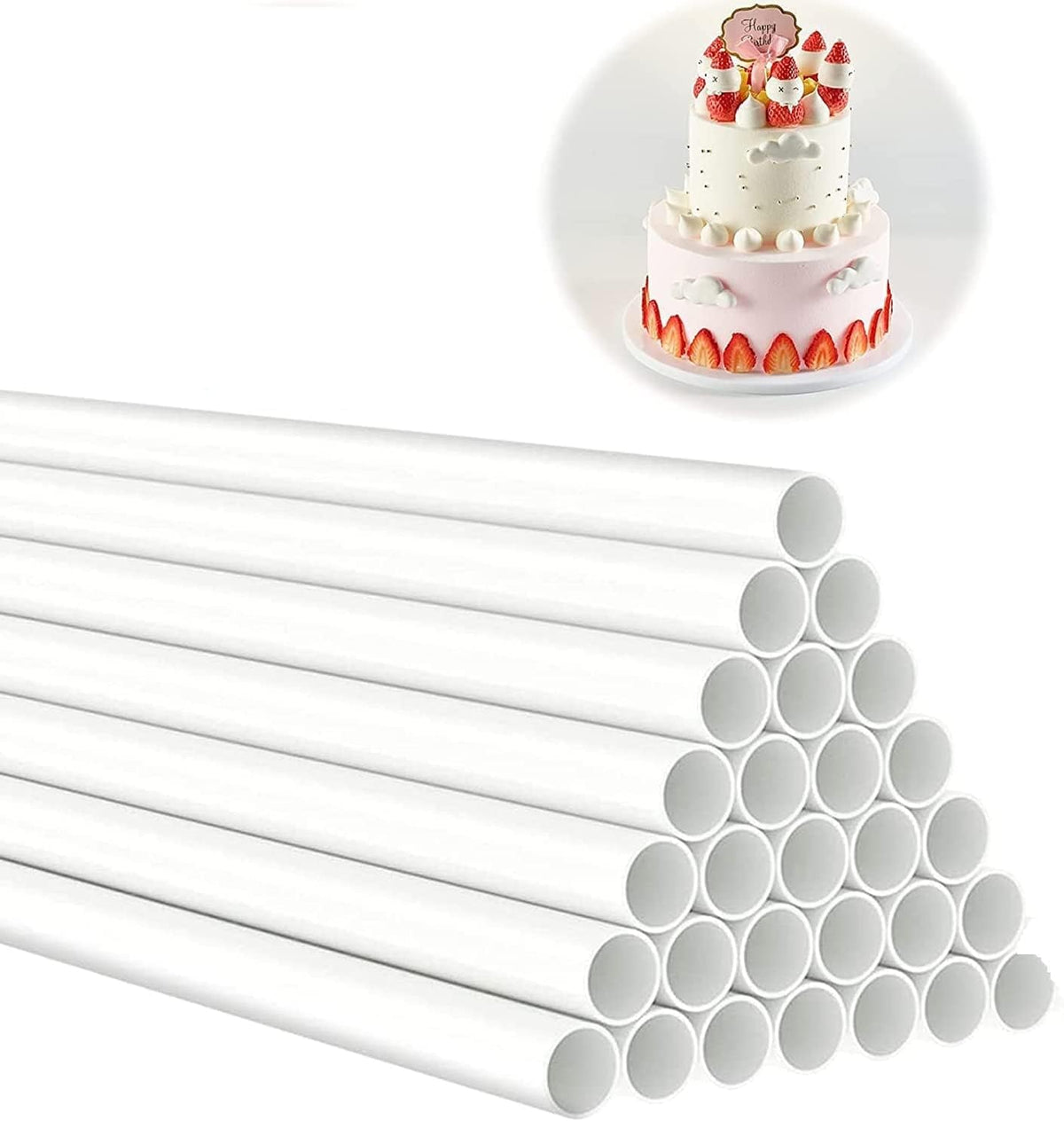 DaTpuik 15PCS 9.5 Inch White Plastic Cake Dowel Rods for Tiered Cake Pillars Construction and Stacking Supporting Cake Round Dowels Straws with 0.4 Inch Diameter Individually Wrapped